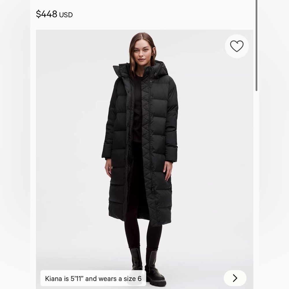 Lululemon Athletica Black Puffer Coat